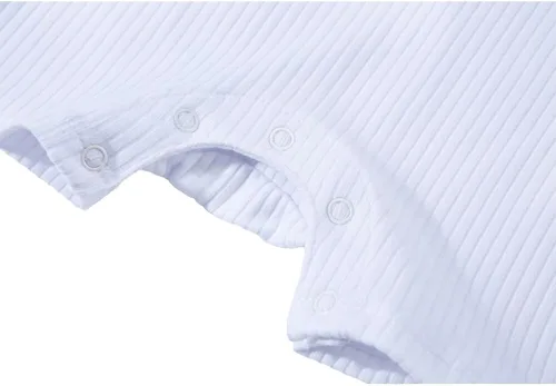 Vista 5 de YJ Back home Mameluco acanalado de algodón de calidad para bebés, camisa blanca de una sola pieza de manga corta