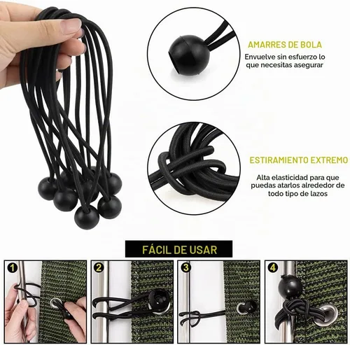 Vista 3 de NODG 24 piezas de bolas elásticas negras de 4, 6, 9 pulgadas, cuerdas elásticas de lona de alta resistencia, cuerda elástica de 0.157 in de grosor