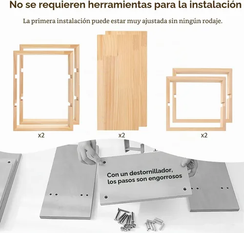 Vista 5 de Estantería de escritorio, 100% madera maciza, ajustable, no requiere herramientas ni clavos, estantería de mesa retro, capacidad de carga de 130