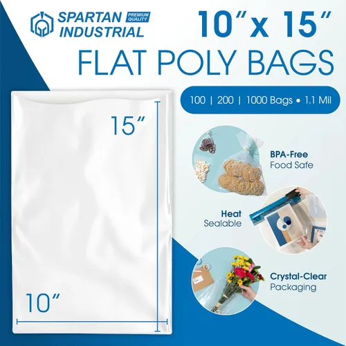 Vista 2 de Spartan Industrial - 10 x 15 pulgadas (1000 unidades) Bolsas de polietileno de plástico transparente de extremo abierto y plano de 1.1 milésimas