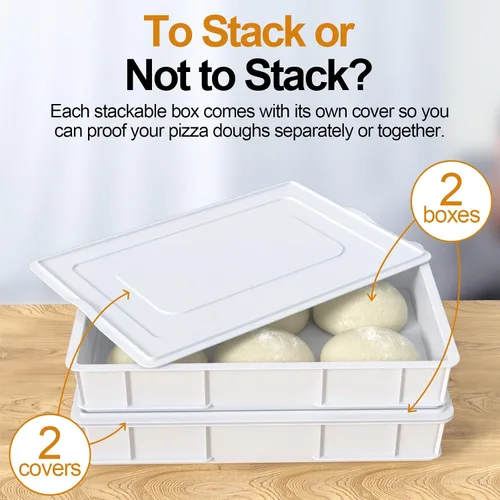 Vista 3 de Paquete de 2 cajas de masa apilables para pizza con 2 tapas Plastic, Bread Container, Dough Trays, airtight lid keeps dough fresh, fits neatly in