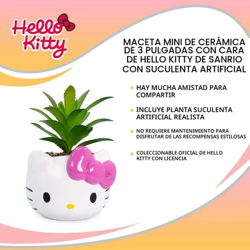 Vista 6 de Silver Buffalo Sanrio Hello Kitty Face - Mini maceta de cerámica de 3 pulgadas con suculentas artificiales