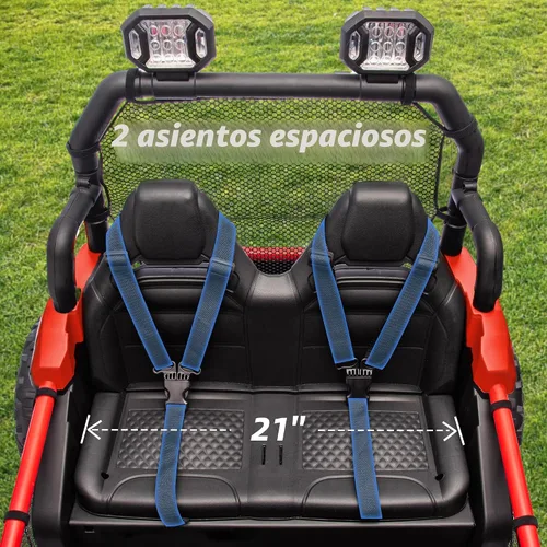 Vista 4 de Hikiddo 24V Kid UTV, coche eléctrico de 2 plazas para niños grandes 3-8 con control remoto Rojo oscuro