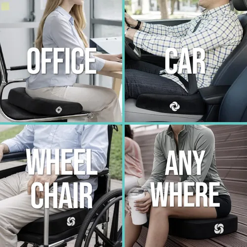 Vista 4 de Samsonite Cojín de asiento de espuma viscoelástica, cojín ergonómico para silla de oficina, almohadilla de presión de coxis, soporte de coxis