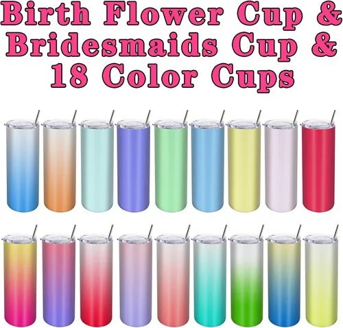 Vista 2 de Regalos de cumpleaños, vasos personalizados con nombres, pajitas de flores de nacimiento, vasos delgados personalizados de acero inoxidable, taza