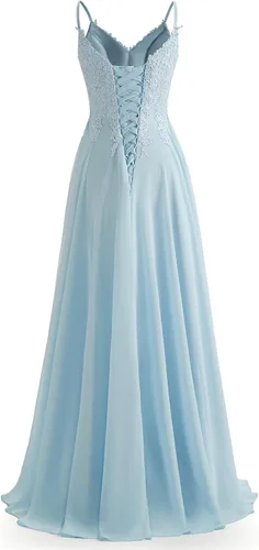 Vista 3 de Vestidos de dama de honor de encaje para boda con abertura, tirantes delgados, de gasa, vestidos formales de fiesta de noche
