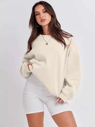 Vista 6 de ANRABESS - Sudaderas de vellón de mujer, cuello redondo, de gran tamaño, bonitas, para otoño e invierno, para estudiantes de preparatoria, jóvenes