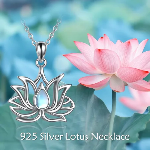Vista 6 de CRMAD Collar de loto para mujer, plata de ley, piedra lunar, flor de loto, colgante de joyería de regalo, Metal,