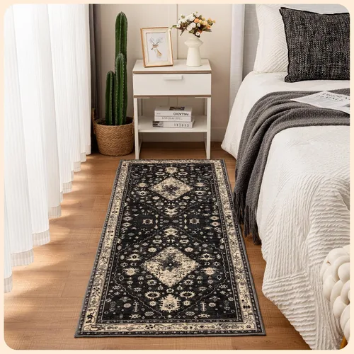 Vista 100 de Istana Alfombra larga antideslizante de 2.5 x 8 para el hogar, para pasillo y cocina, lavable, sedosa y suave al tacto, elegante, color azul y marfil