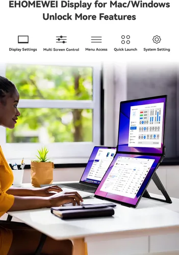 Vista 3 de EHOMEWEI X1 Air plegable de doble pantalla portátil Monitor 14.2 "× 2 2.8K IPS pantalla portátil extensor 90Hz USB-C HDMI para MacBook Windows