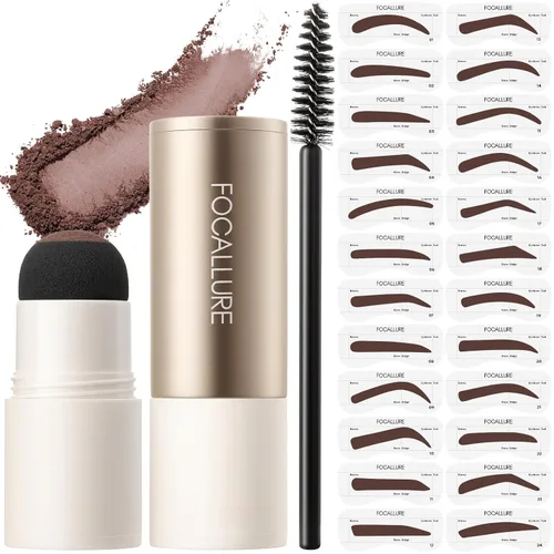 Vista 11 de FOCALLURE Kit de sellos de cejas y plantillas para cejas, 24 formas reutilizables para cejas, polvo de cejas a prueba de sudor, de larga duración
