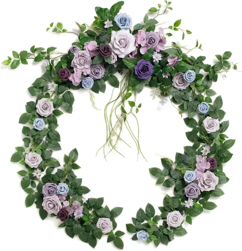 Vista 20 de Ling's moment Dusty Blue Artificial Flower Garland Wedding Arch 6 FT Azul polvoriento y azul marino