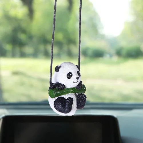 Vista 6 de Surakey Panda colgante colgante de coche creativo lindo rama de resina oscilante animal panda espejo retrovisor interior hogar encantos decorativos