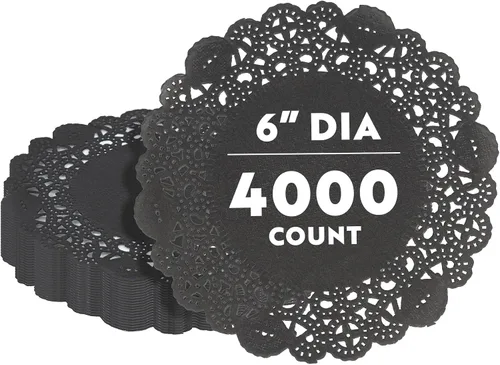 Vista 26 de Restaurantware Pastry Tek Blondas de Encaje de 4 x 4 Pulgadas 100 Vajilla Decorativa - Blondas de Mesa Desechables Redondas de Papel Negro
