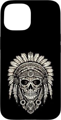 Vista 6 de iPhone 16 Skull, sombrero jefe nativo, capó de guerra, indios, caso del tocado