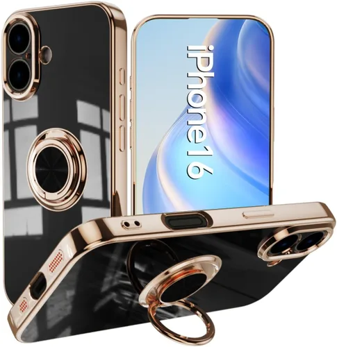 Vista 70 de Compatible con iPhone 11 Kickstand, anillo de rotación de 360 grados integrado con borde de oro rosa brillante que funciona con soporte magnético