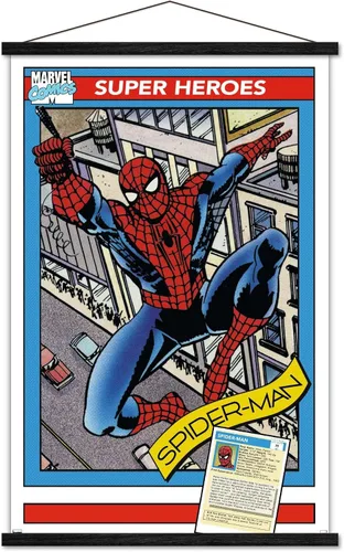 Vista 8 de Trends International Marvel Trading Cards - Póster de pared de Spider-Man, 14.725 x 22.375 pulgadas, versión enmarcada de madera de granero