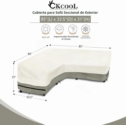 Vista 2 de okcool Funda modular para exteriores, fundas para muebles de patio en forma de V para muebles seccionales de 5 plazas, 85 pulgadas de largo x 33.5