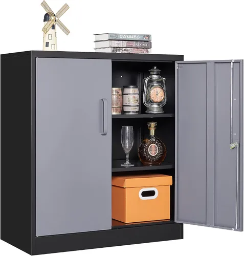 Vista 11 de Letaya Armarios de Almacenamiento de Metal con Cerradura, Pequeños Armarios de Acero con 2 Puertas y Estantes Ajustables para Hogar, Oficina, Negro