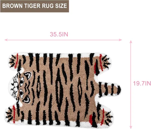 Vista 2 de Alfombra de baño con forma de tigre marrón lindo para baño, antideslizante, absorbente, decoración de animales de dibujos animados, alfombra