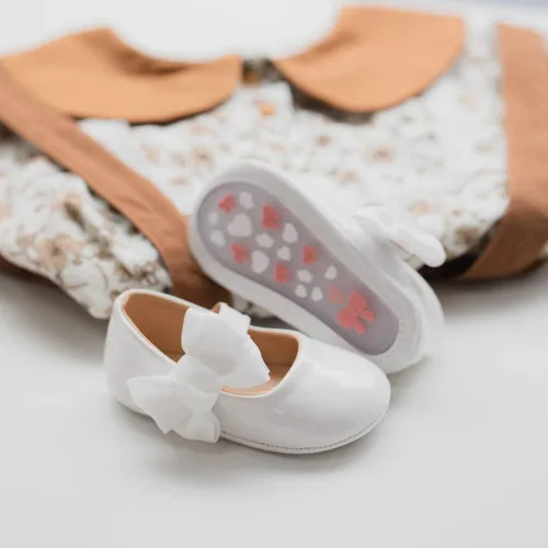 Vista 5 de ohsofy Zapatos de Mary Jane antideslizantes con lazo de princesa para bebé y niña, zapatos de vestido de princesa para los primeros pasos, zapatos