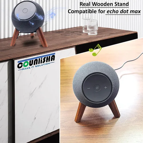 Vista 7 de Real Wood Stand for Echo dot max (new Model) 2025 Released,Desktop Tripod Mount Accessories Protect dot Audio for Better Sound,Secure Stable Wooden