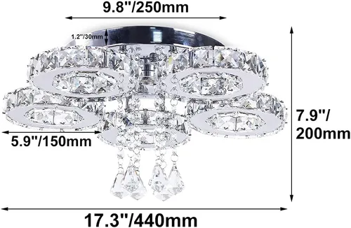 Vista 2 de Lámpara moderna de techo de cristal grande, lámpara de araña LED de cinco anillos, luz colgante para comedor, dormitorio, cocina
