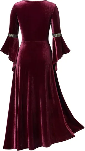Vista 4 de Vestido medieval para mujer, vestido de terciopelo renacentista, vestido vintage hasta el suelo, vestido de baile con cuello cuadrado, vestido