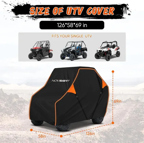 Vista 8 de NOVSIGHT Cubierta UTV para 2 a 3 pasajeros, resistente 420D Oxford impermeable lado a lado, sistema de correa cruzada resistente al viento
