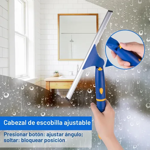 Vista 8 de Escobilla de ducha giratoria de 12 pulgadas para puertas de vidrio, escobilla multiusos con gancho y hoja de goma de repuesto, herramienta de Azul