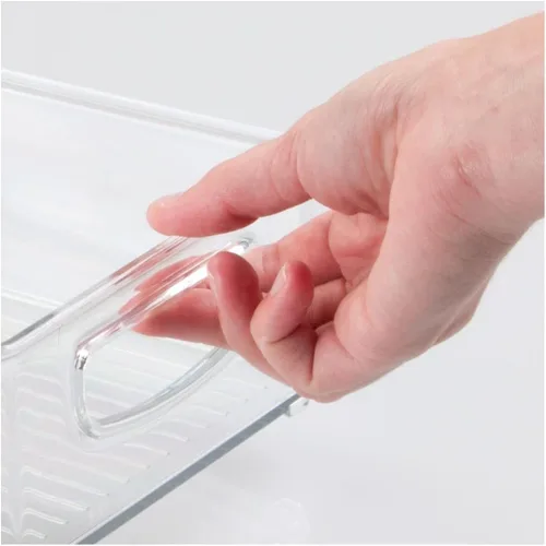 Vista 3 de mDesign Contenedor pequeño de plástico para almacenamiento de cocina con asas, organización en despensa, refrigerador o congelador, organizador