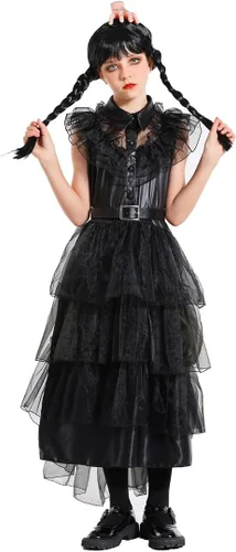 Vista 3 de Disfraz gótico de princesa para niñas, disfraz de Halloween con accesorios para fiesta de cumpleaños