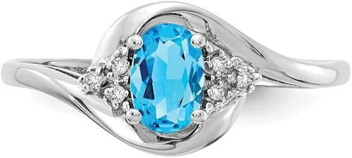 Vista 5 de Anillo de compromiso de oro blanco macizo de 14 k con topacio azul (0,02 quilates)