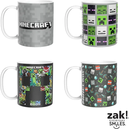 Vista 5 de Zak Designs Minecraft - Juego único de tazas de café de cerámica, tazas de café con mango cómodo para regalos de jugadores, aptas para lavavajillas