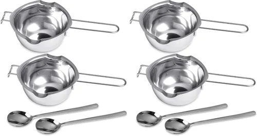 Vista 8 de Olla doble de acero inoxidable de 2 piezas con 2 cucharas de metal, olla de fusión de chocolate para derretir chocolate, mantequilla, queso, velas