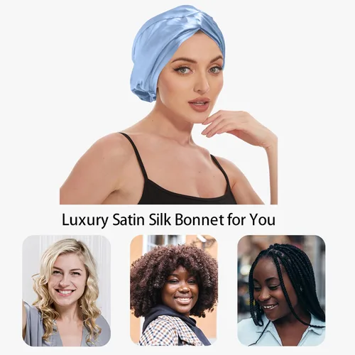 Vista 87 de Gorro de satén de seda ajustable para envolver el cabello para dormir, gorro de dormir de doble capa, turbante nocturno para cabello largo y rizado