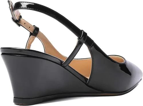 Vista 5 de MODENCOCO Zapatos de tacón bajo de cuña con hebilla y punta puntiaguda con hebilla para mujer de 2 pulgadas