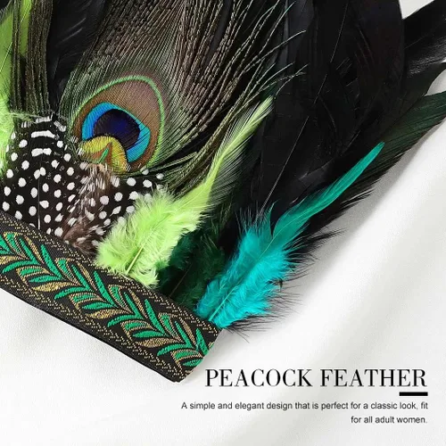Vista 5 de Gortin Diadema decorativa de plumas de pavo real tocado de plumas diadema de Halloween para fiesta