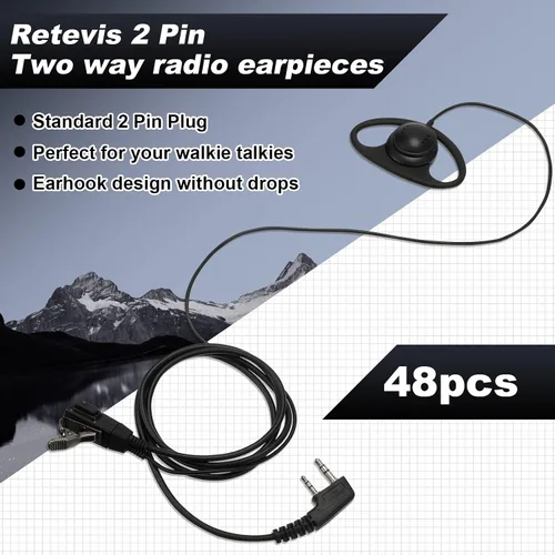 Vista 3 de Macarrie 6 auriculares de radio con micrófono 2 pines en forma de D Walkie Talkie auricular con micrófono Walkie Talkie Auricular compatible