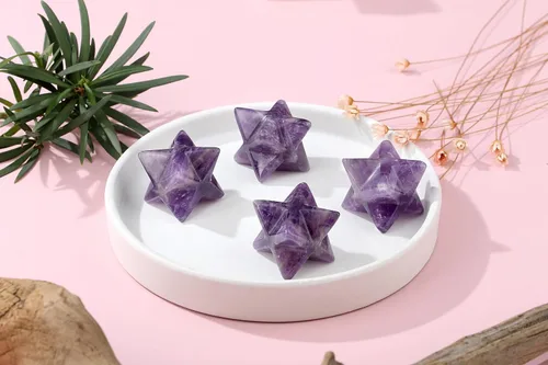 Vista 4 de QINJIEJIE Amatista Merkaba Crystal 1" Natural Healing Stones Meditación Sagrada Generador de Energía Rejilla de Cristal Decoración del Hogar