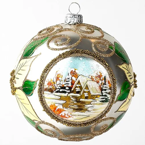 Vista 20 de Adorno de Navidad de Polish Gallery, Explosión Invernal, Bola de Vidrio Soplado (Oro, 6-pulgadas Ø/150mm)