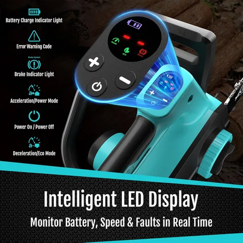 Vista 2 de Motosierra eléctrica inalámbrica de 12 pulgadas 18V-20V con motosierra de batería de 4.0 Ah, motor sin escobillas, modos duales, pantalla LED