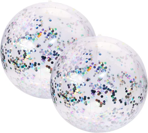 Vista 6 de PENTA ANGEL Pelota de playa con purpurina, 2 unidades, inflable, confeti, piscina, fiesta, pelota deportiva de arena transparente para exteriores