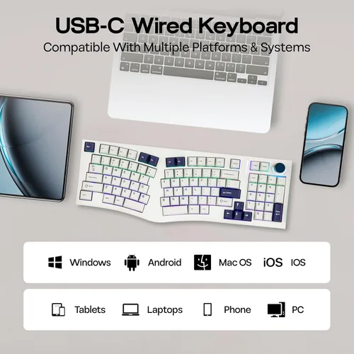 Vista 7 de MechLands Feker Alice98 Teclado mecánico ergonómico personalizado de 98 teclas, VIA programable, teclado para juegos con cable USB-C, intercambiable