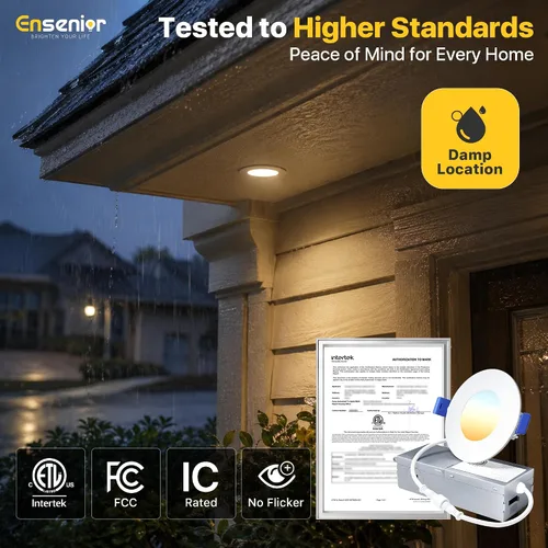 Vista 4 de Ensenior Paquete de 16 luces LED empotrables de techo de 3 pulgadas, regulable, 2700K-5000K 5CCT, 500LM 6W 120V, luz descendente de oblea sin lata