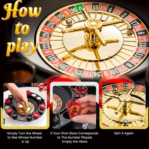 Vista 5 de Juego de Beber de Ruleta de Vidrio - Estilo Casino Con 2 Bolas y 16 Vasos