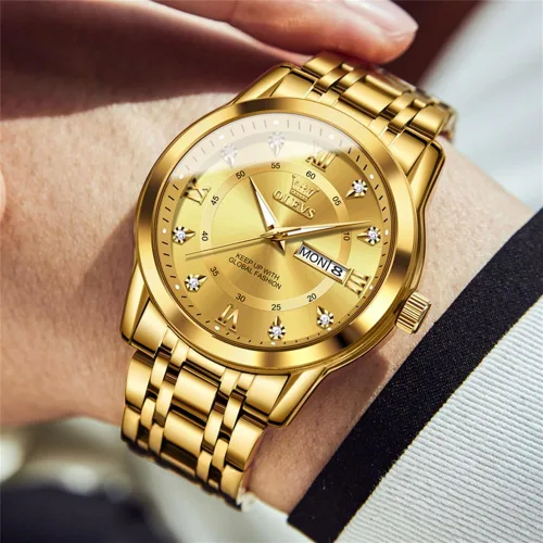 Vista 2 de OLEVS Reloj para hombre clásico vestido de negocios analógico cuarzo acero inoxidable impermeable luminoso fecha diamante hombres reloj de plata
