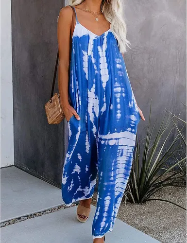 Vista 2 de Ailoqing Wide Leg Jumpsuits for Women Casual Summer Floral Sleeveless Adjustable Strap Boho Rompers