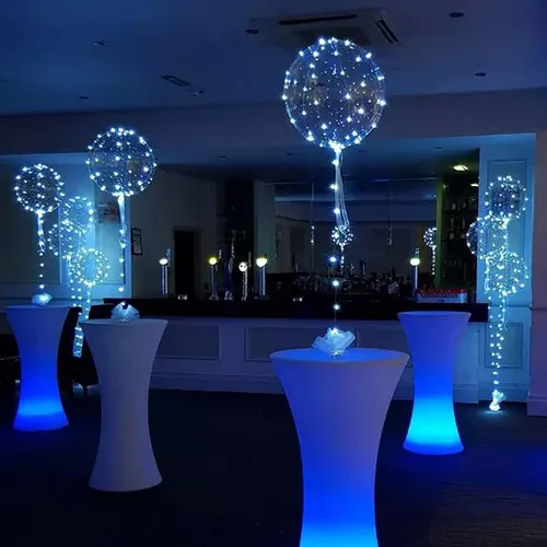 Vista 7 de Lightsfever 6 globos con luz LED con palos, centros de mesa para fiesta Azul
