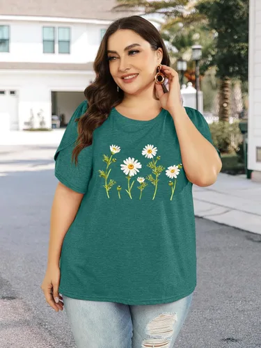 Vista 3 de Camiseta de manga corta con estampado de diente de león para mujer, con estampado floral